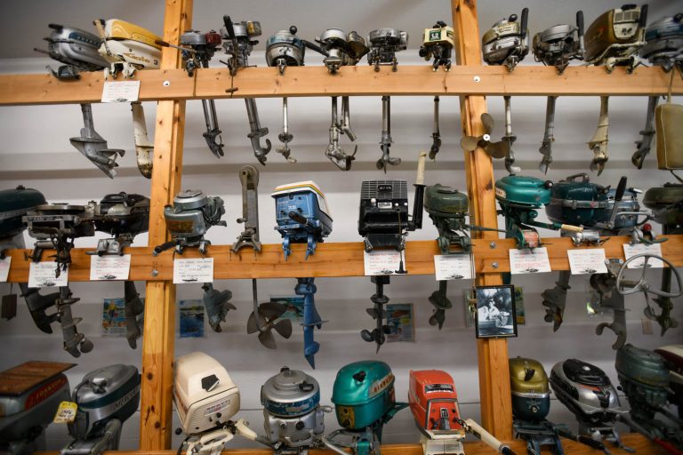 Boat motors on display at Pioneer Park Historical Complex